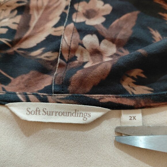 Soft Surroundings Brown Tan Floral Faux Suede Draped Front Jacket XL Layering - Picture 5 of 7